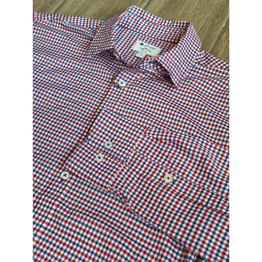 Sperry Premium Apparel Mens Red Blue Gingham Tencel Stretch Shirt NWT Small
